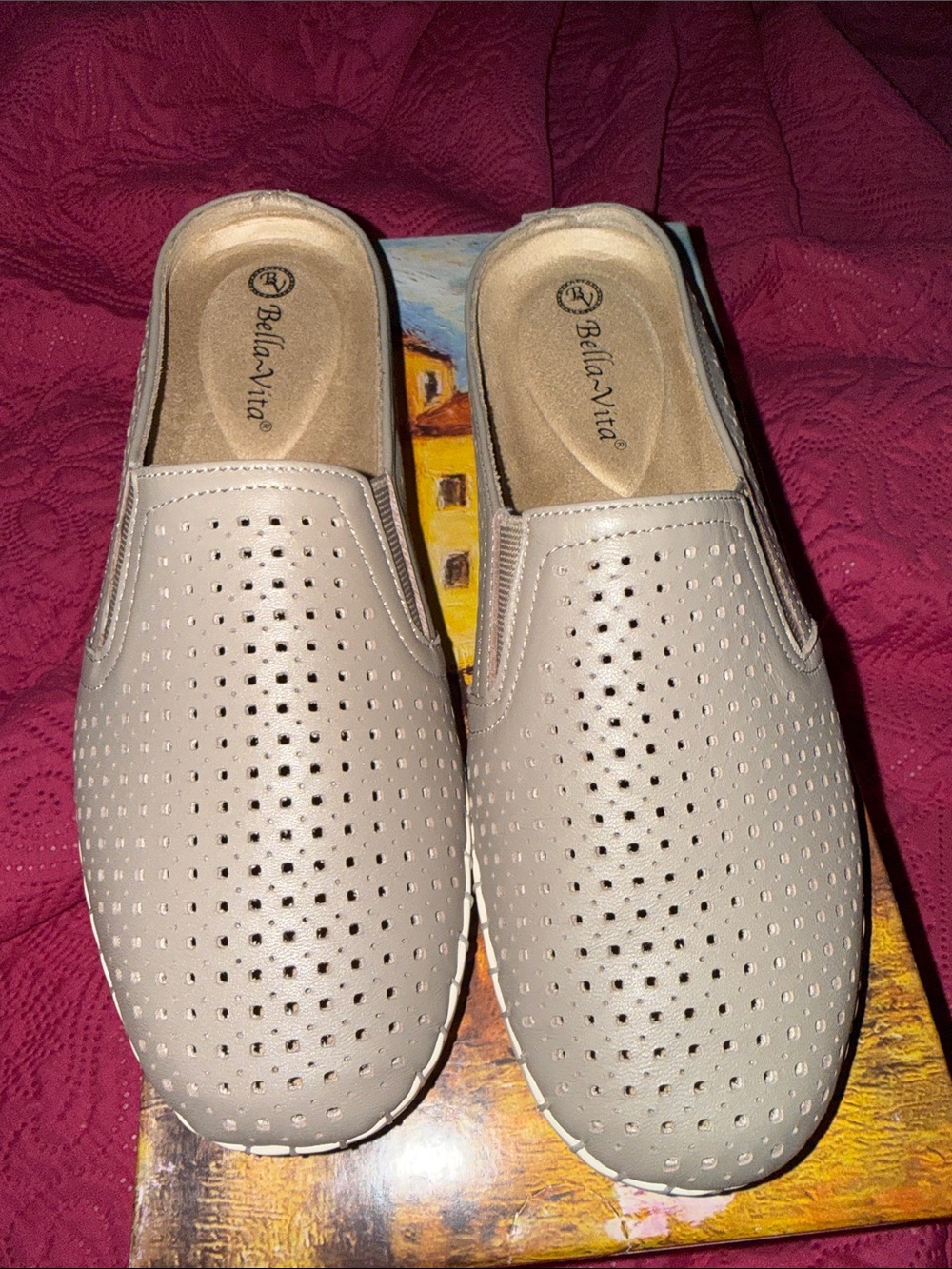 Bella Vita Beige Perforated Slip-On Clogs